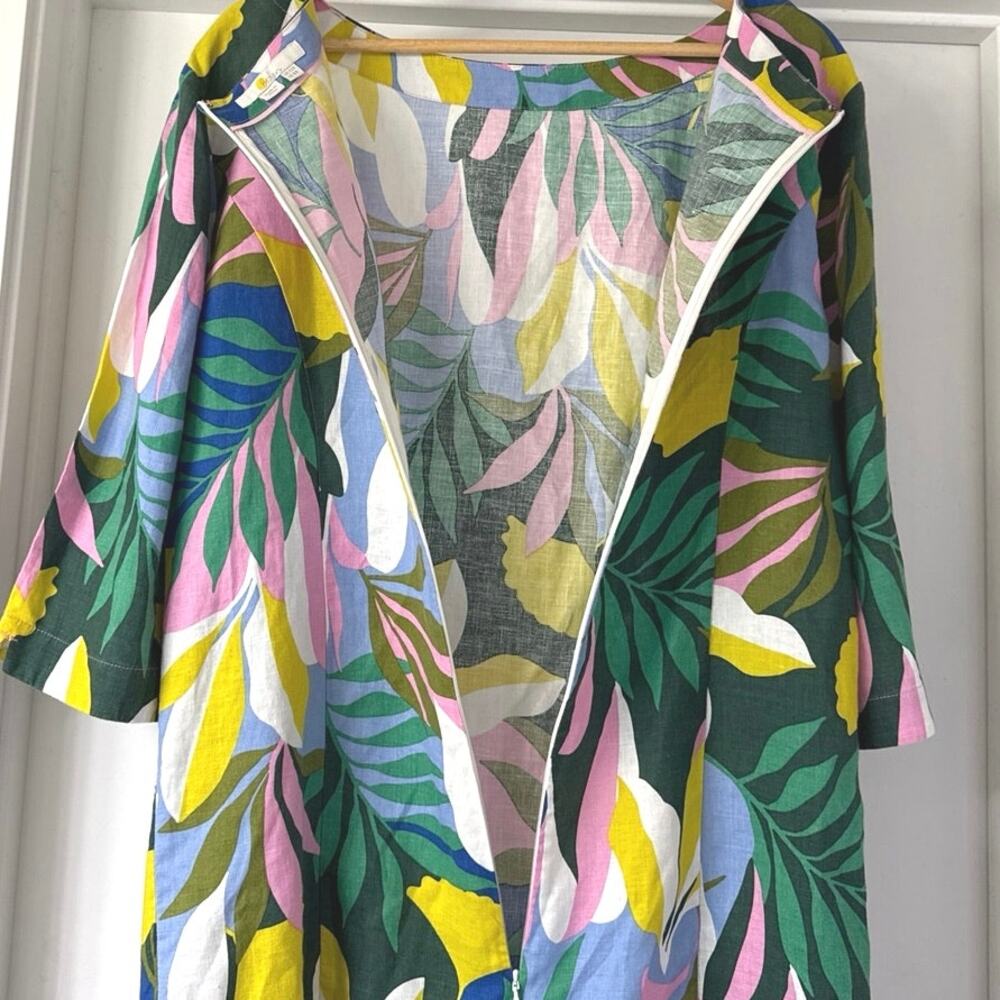 Boden Laurie Linen Shift Dress Womens Size 8R Multi Color Plum Blossom Tropical - Picture 9 of 11